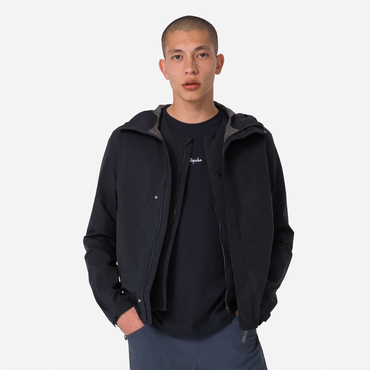 Men's Gore-Tex Hooded Rain Jacket - Black/Carbon Grey
