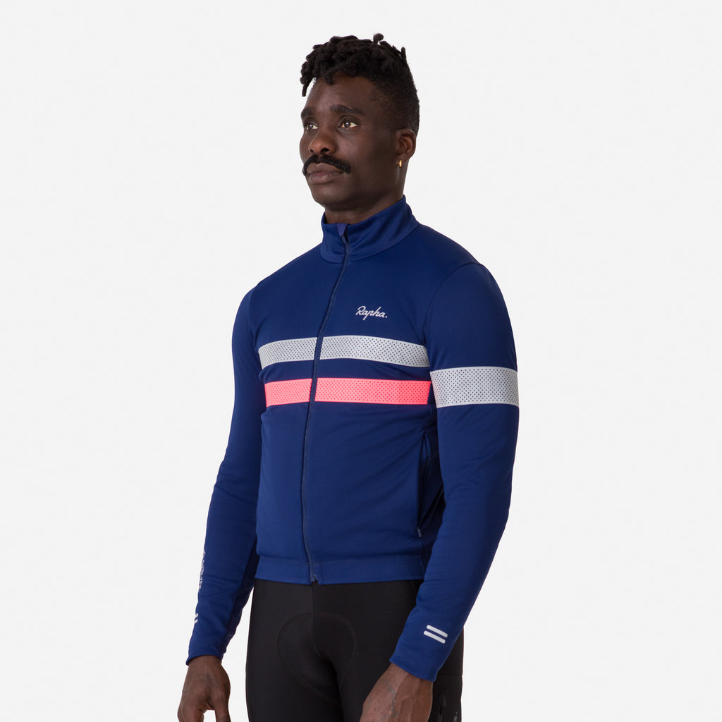Men's Brevet Long Sleeve Windstopper Jersey - Navy/Hi-Vis Pink