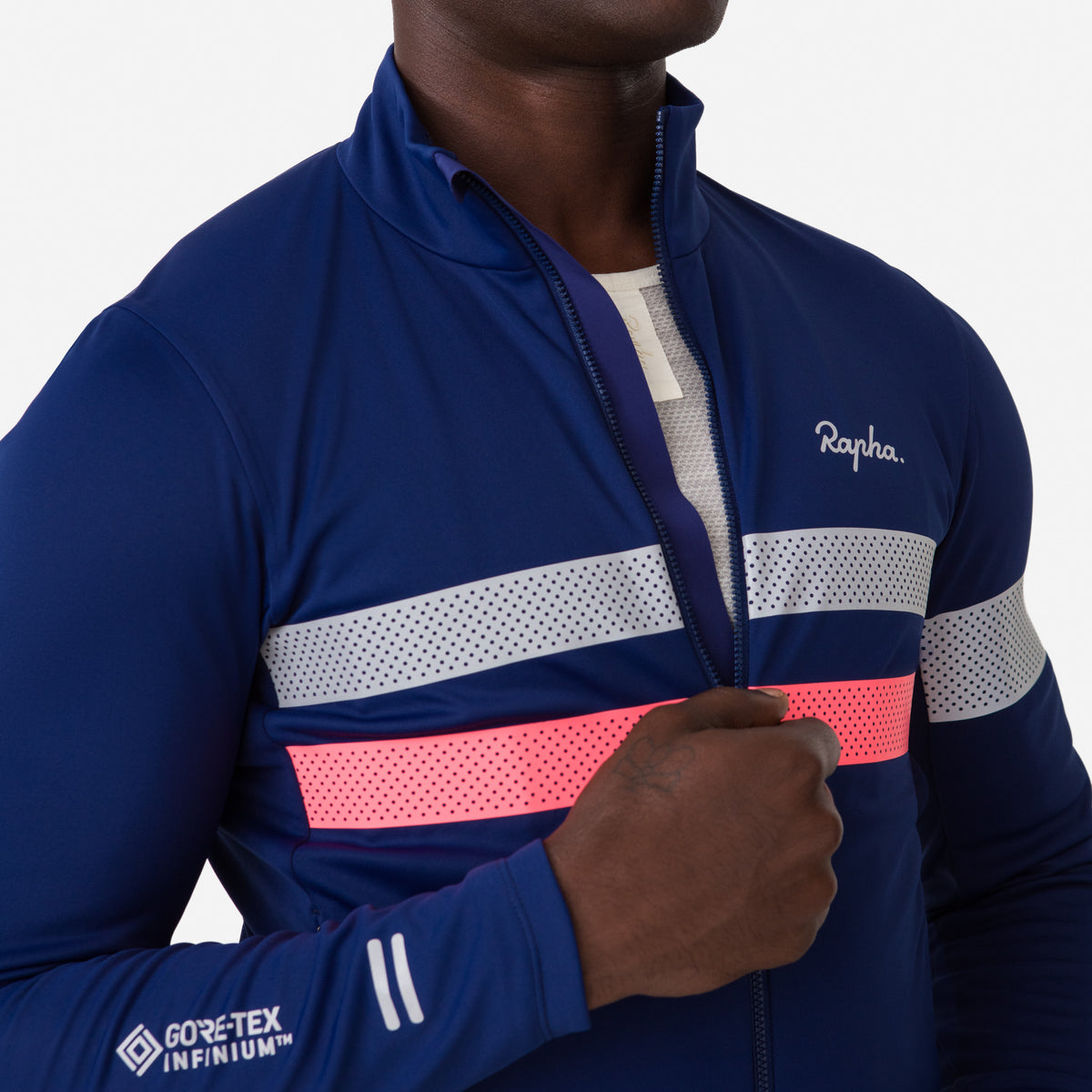 Men's Brevet Long Sleeve Windstopper Jersey - Navy/Hi-Vis Pink