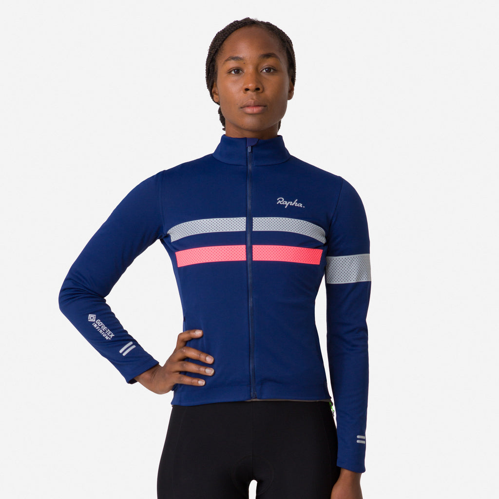 Women's Brevet Long Sleeve Windstopper Jersey - Navy/Hi-Vis Pink