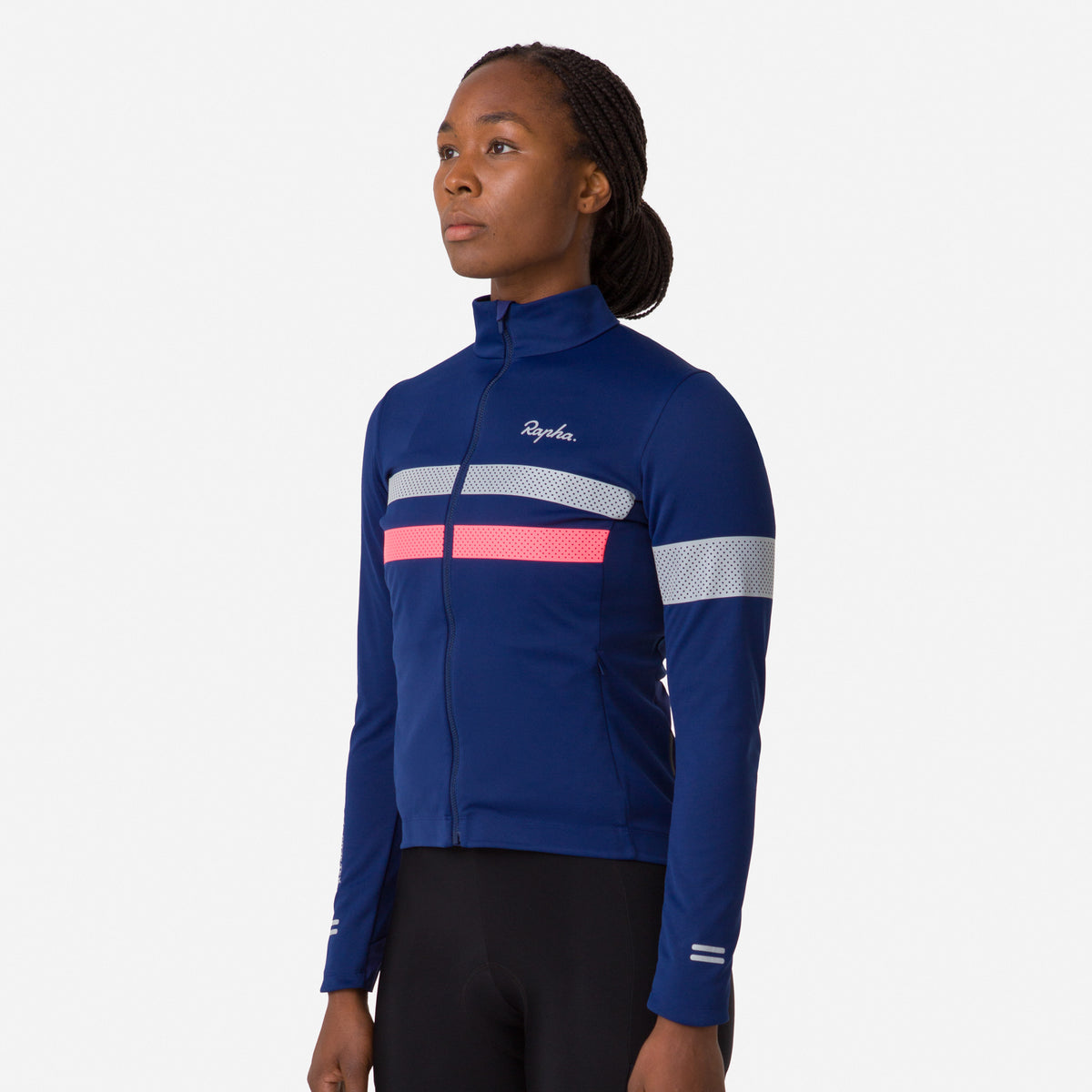 Women's Brevet Long Sleeve Windstopper Jersey - Navy/Hi-Vis Pink