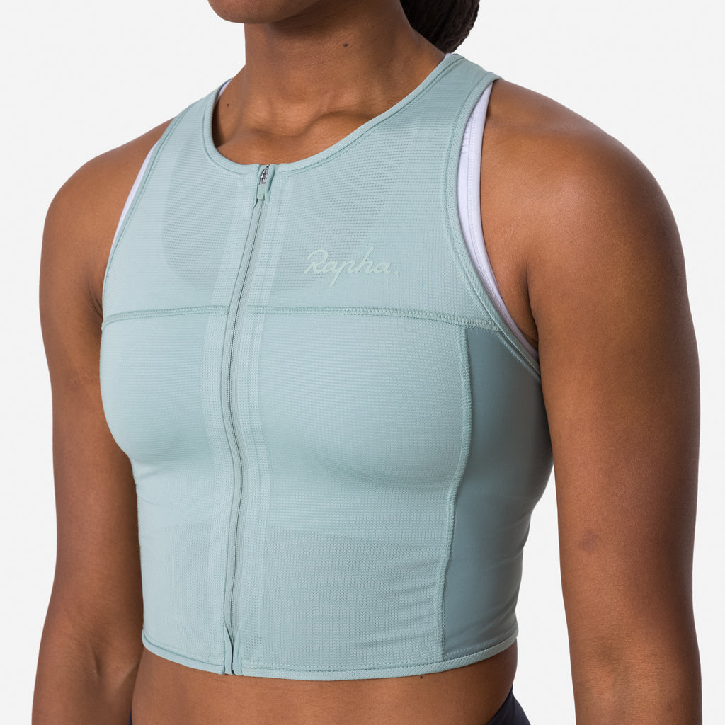 Women's Cropped Zip Tank - Sea Green/Slate Green