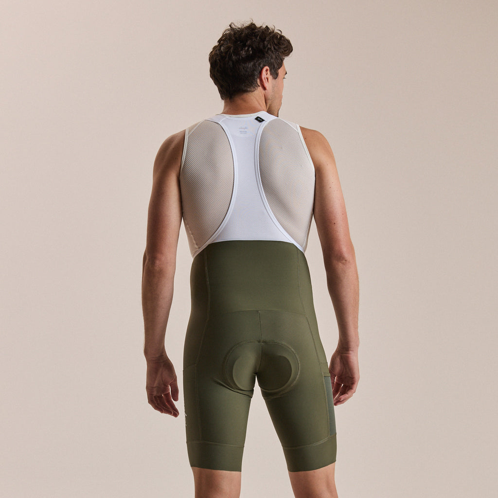 Men's Brevet Element Cargo Bib Shorts - Dark Green/White