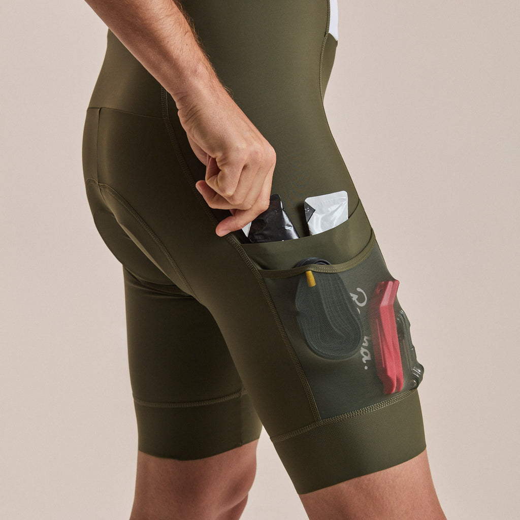Men's Brevet Element Cargo Bib Shorts - Dark Green/White