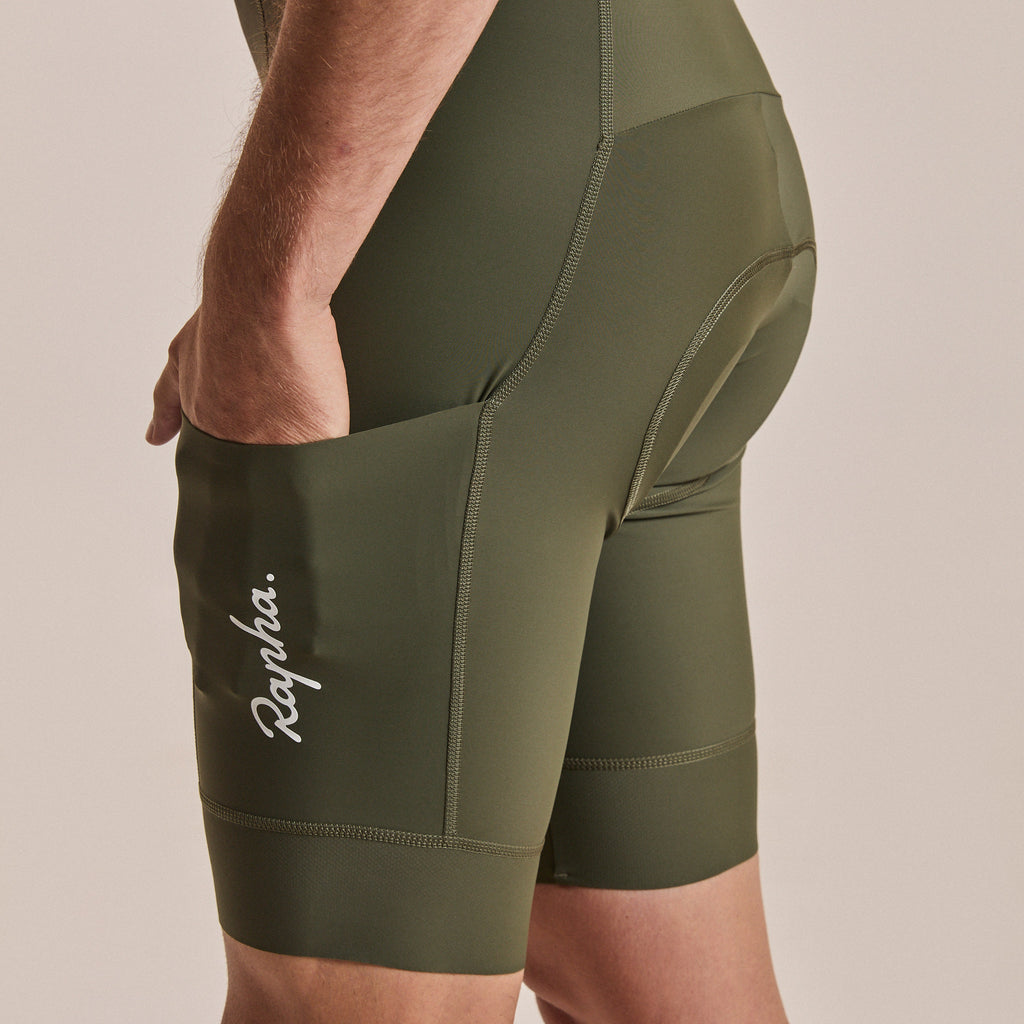 Men's Brevet Element Cargo Bib Shorts - Dark Green/White