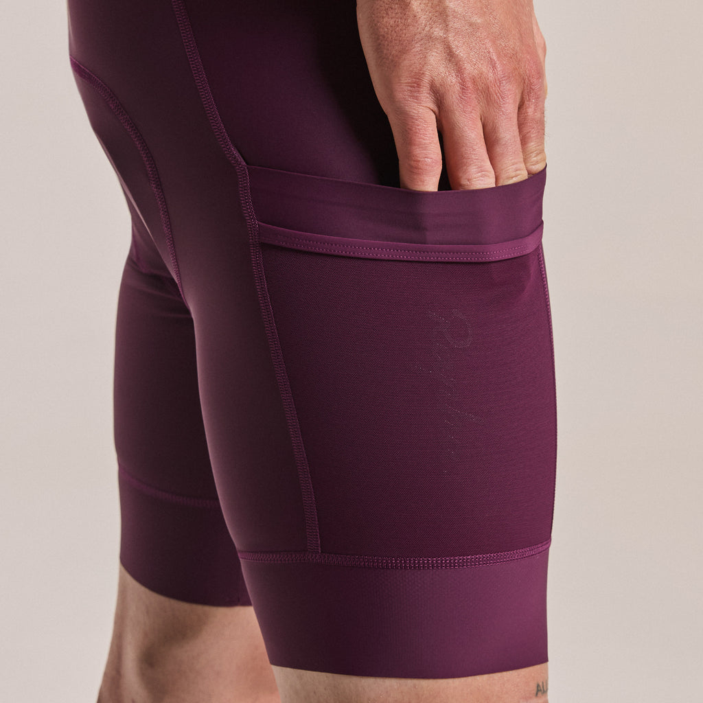 Men's Brevet Element Cargo Bib Shorts - Plum/White