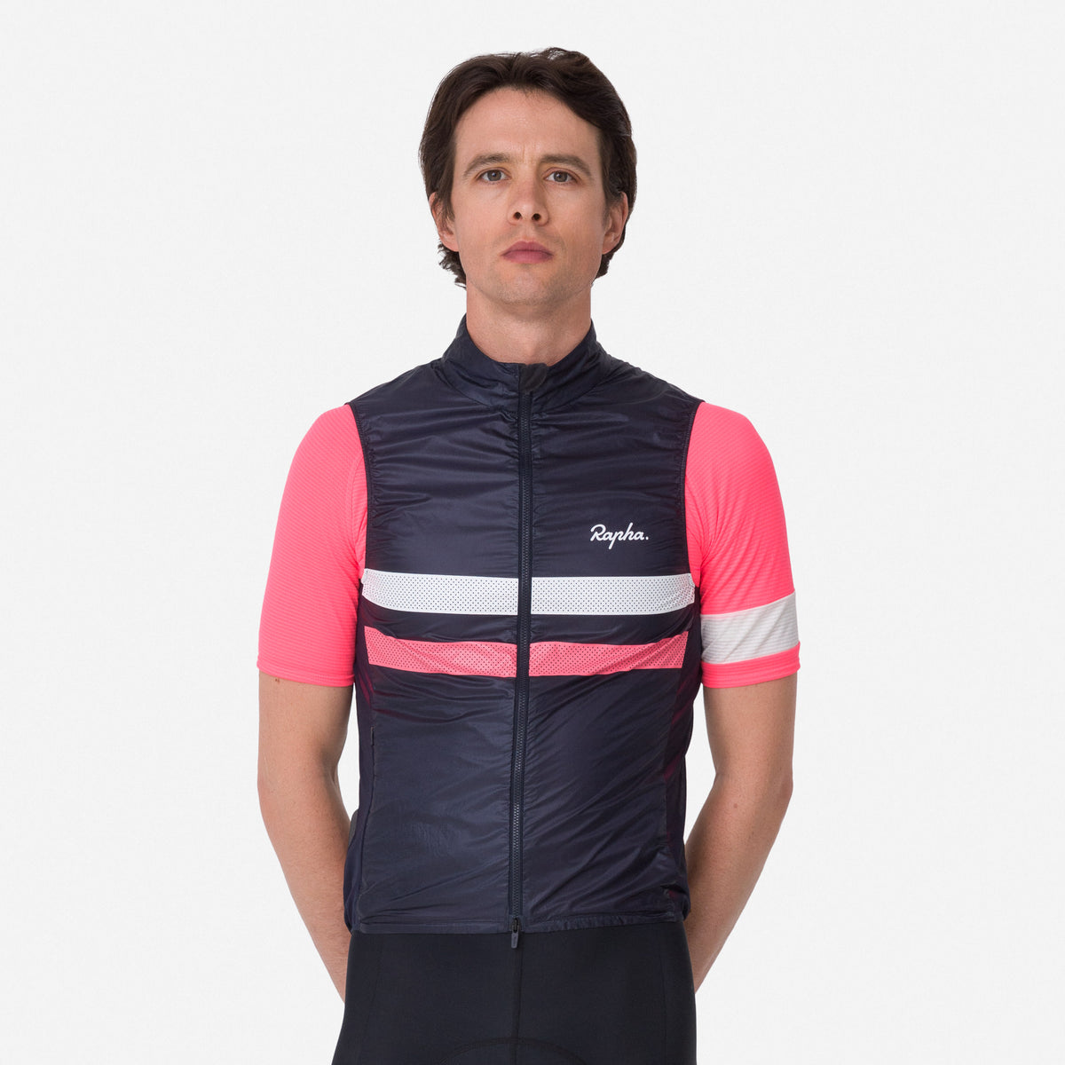 Men's Brevet Gilet - Dark Navy/Hi-Vis Pink/White