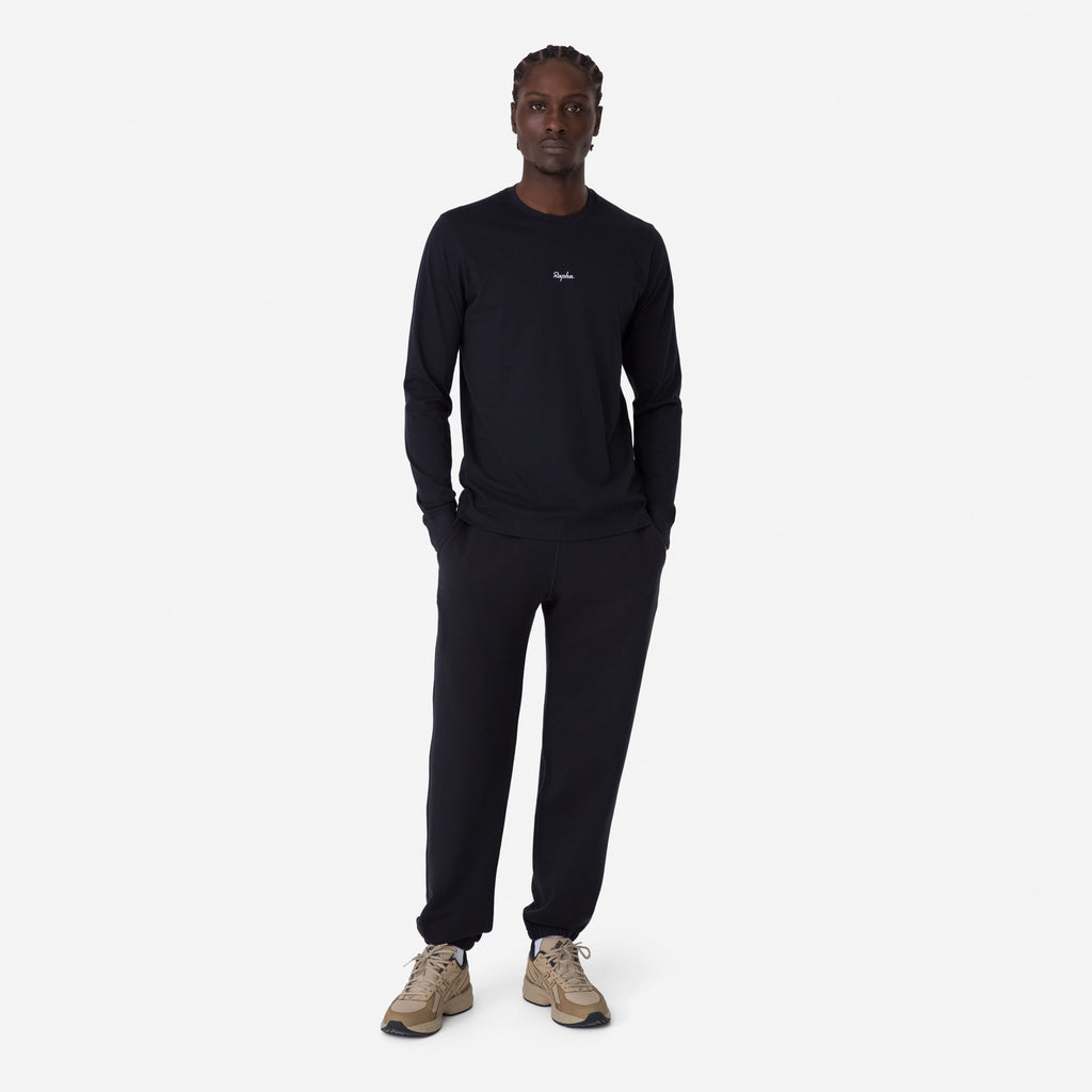 Men's Long Sleeve Cotton T-Shirt - Black/White