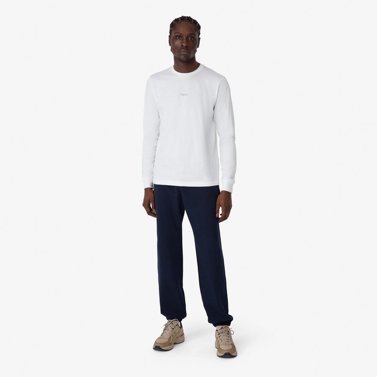 Men's Long Sleeve Cotton T-Shirt - White/Light Grey
