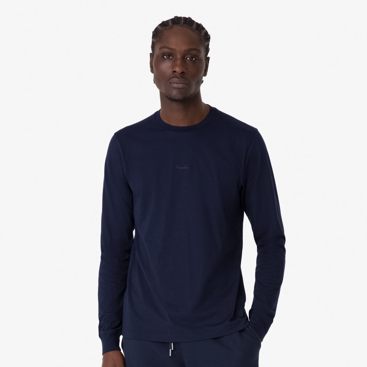 Men's Long Sleeve Cotton T-Shirt - Dark Navy/Navy