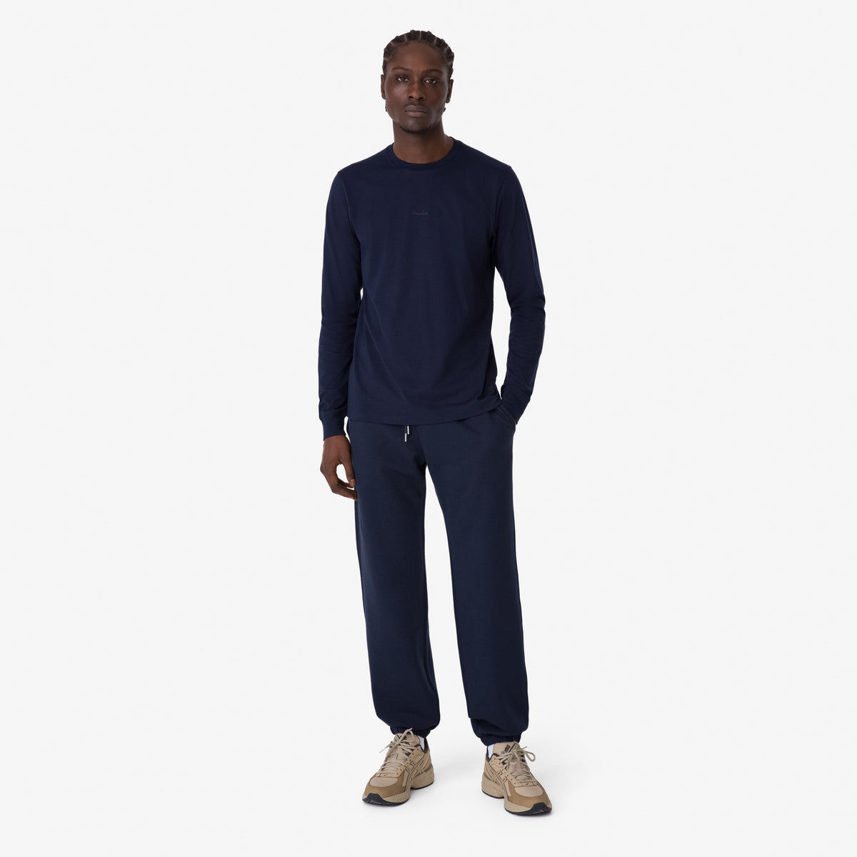 Men's Long Sleeve Cotton T-Shirt - Dark Navy/Navy