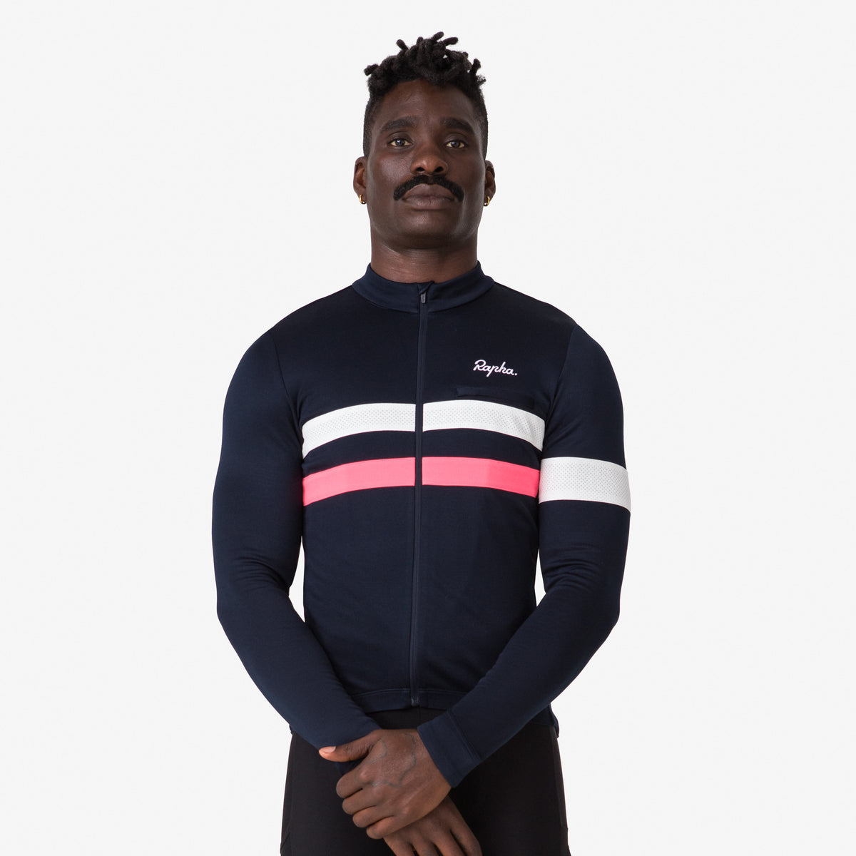 Men's Brevet Long Sleeve Jersey - Dark Navy/High-Vis Pink/White