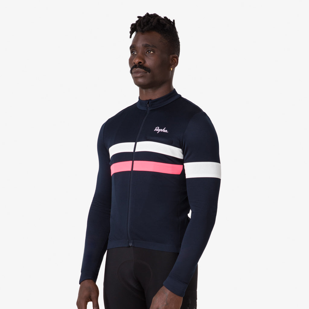 Men's Brevet Long Sleeve Jersey - Dark Navy/High-Vis Pink/White