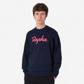 Men's Cotton Sweatshirt - Large Logo - Dark Navy/Hi-Vis Pink