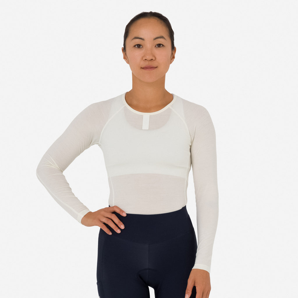 Women's Merino Base Layer - Long Sleeve - Cream/White