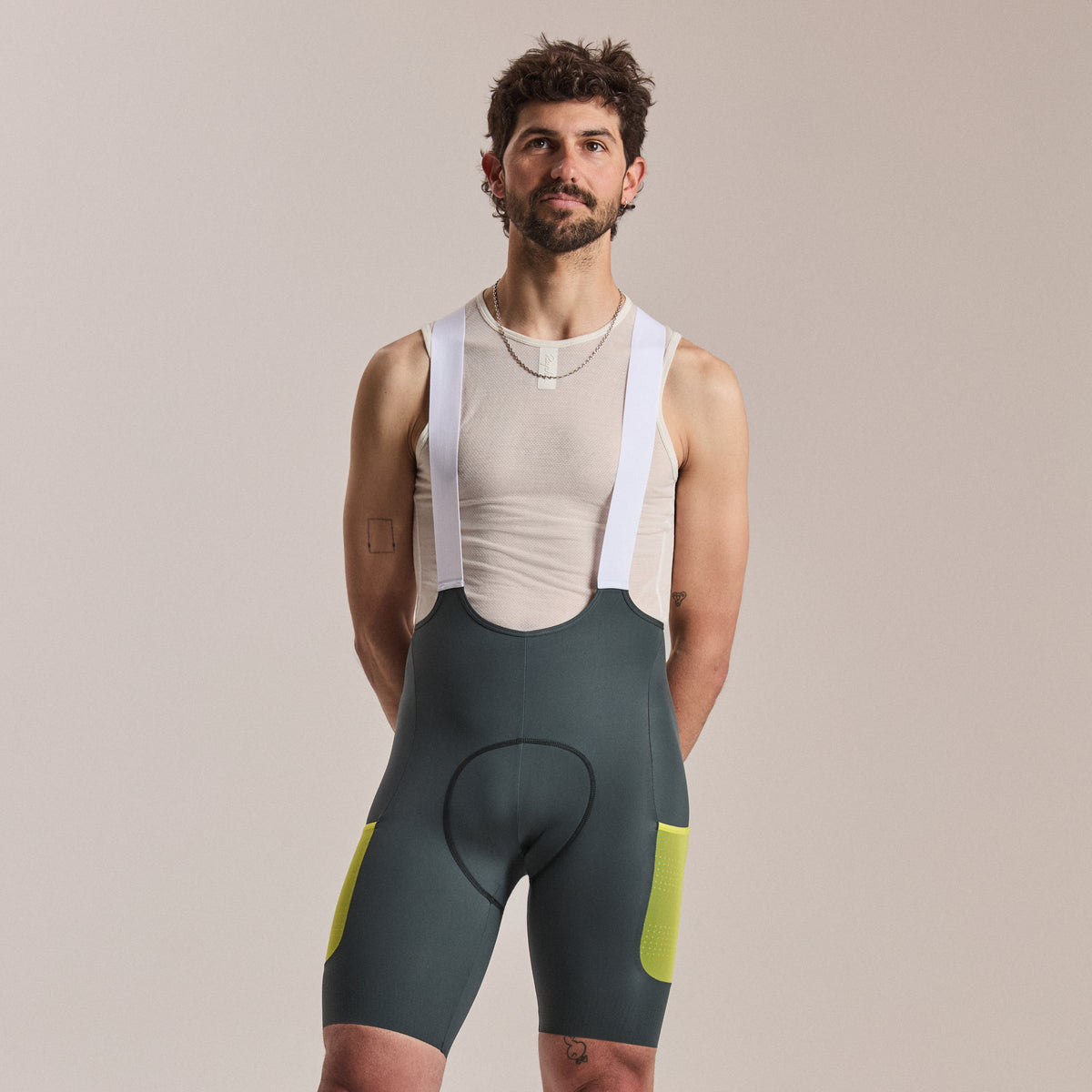 Men's Brevet Cargo Bib Shorts III - Dark Forest/White