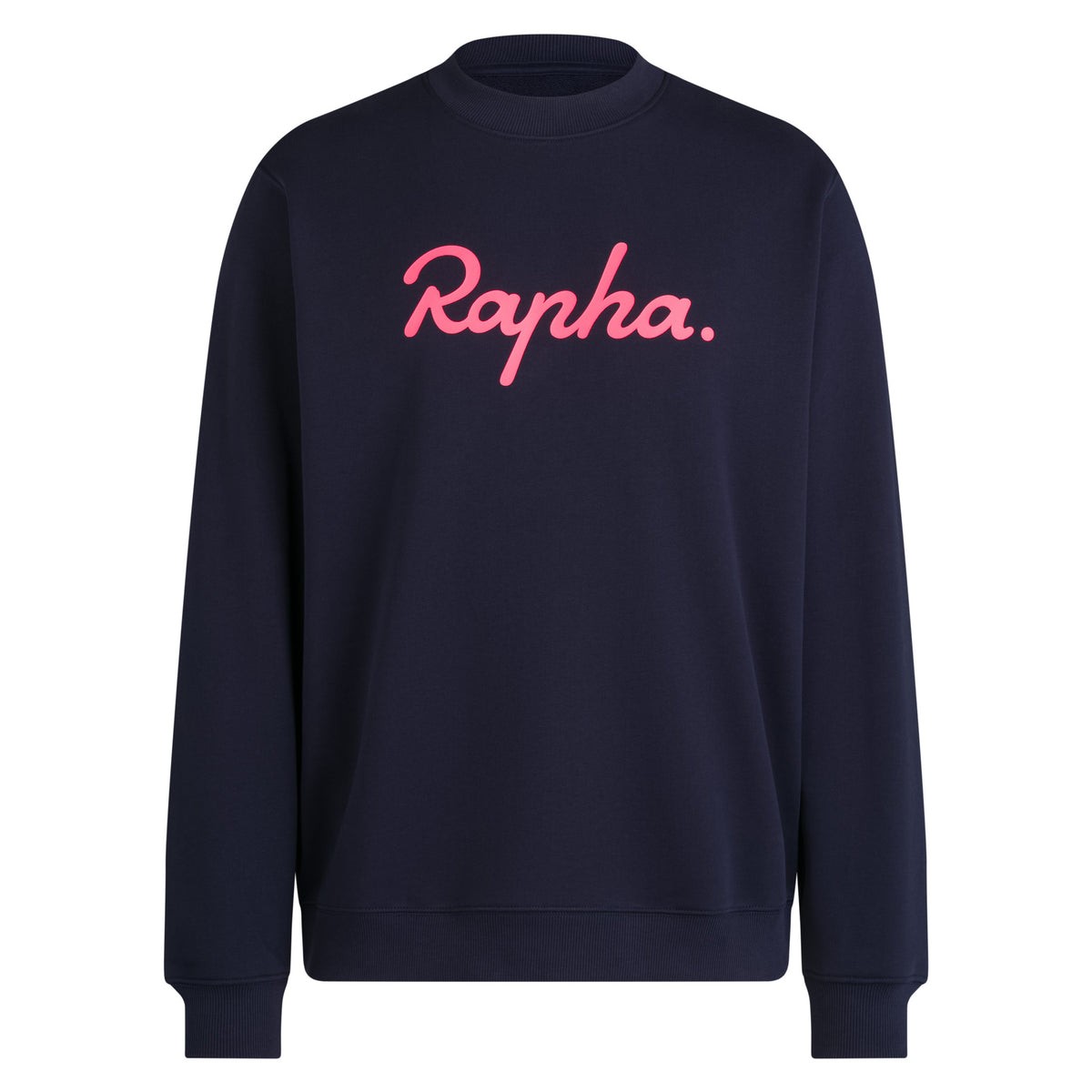 Men's Heavyweight Cotton Sweatshirt - Large Logo - Dark Navy/High-Vis Pink
