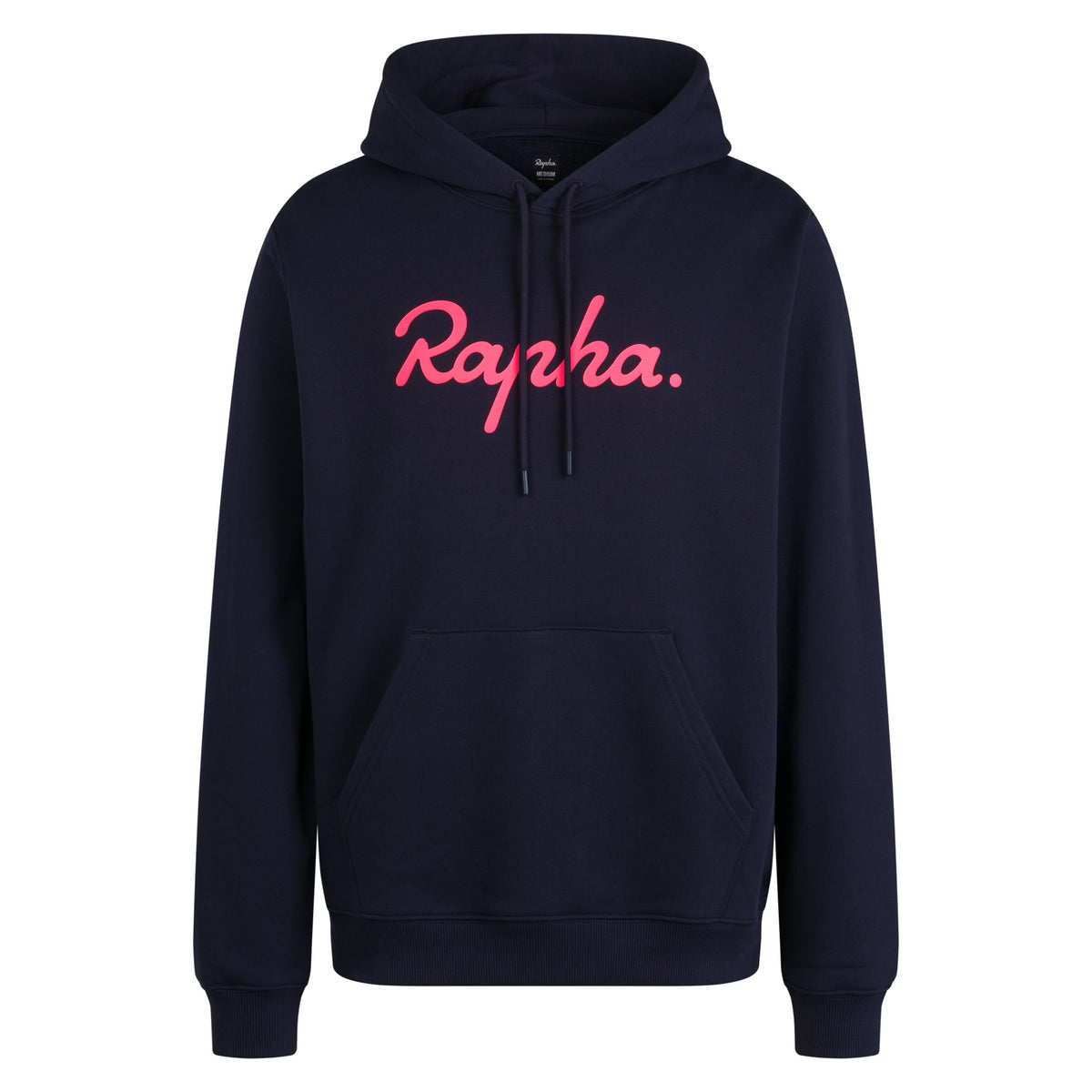 Men's Heavyweight Cotton Hoodie - Large Logo - Dark Navy/High-Vis Pink