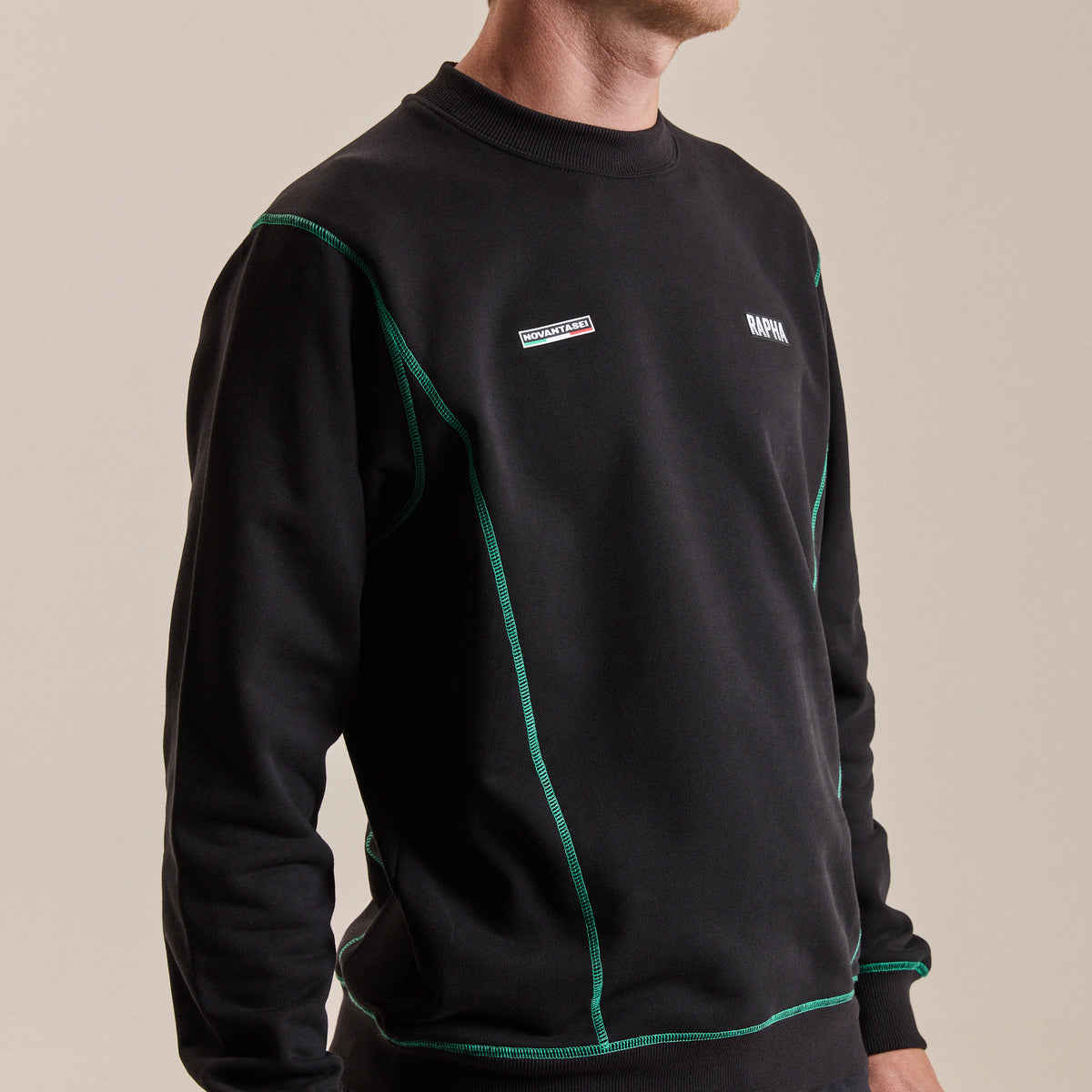 Cotton Sweatshirt - Novantasei - Black/Fresh Green