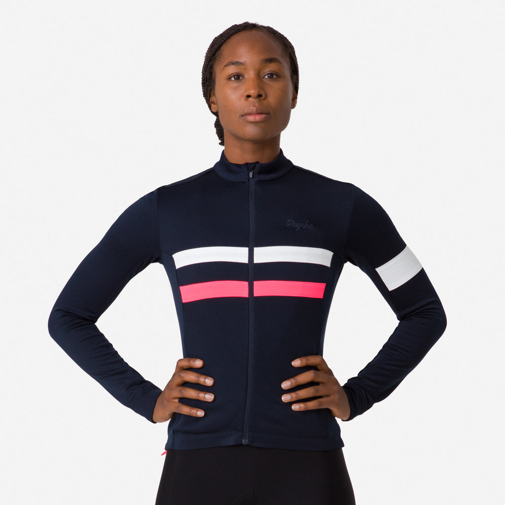 Women's Brevet Long Sleeve Jersey - Dark Navy/Hi-Vis Pink