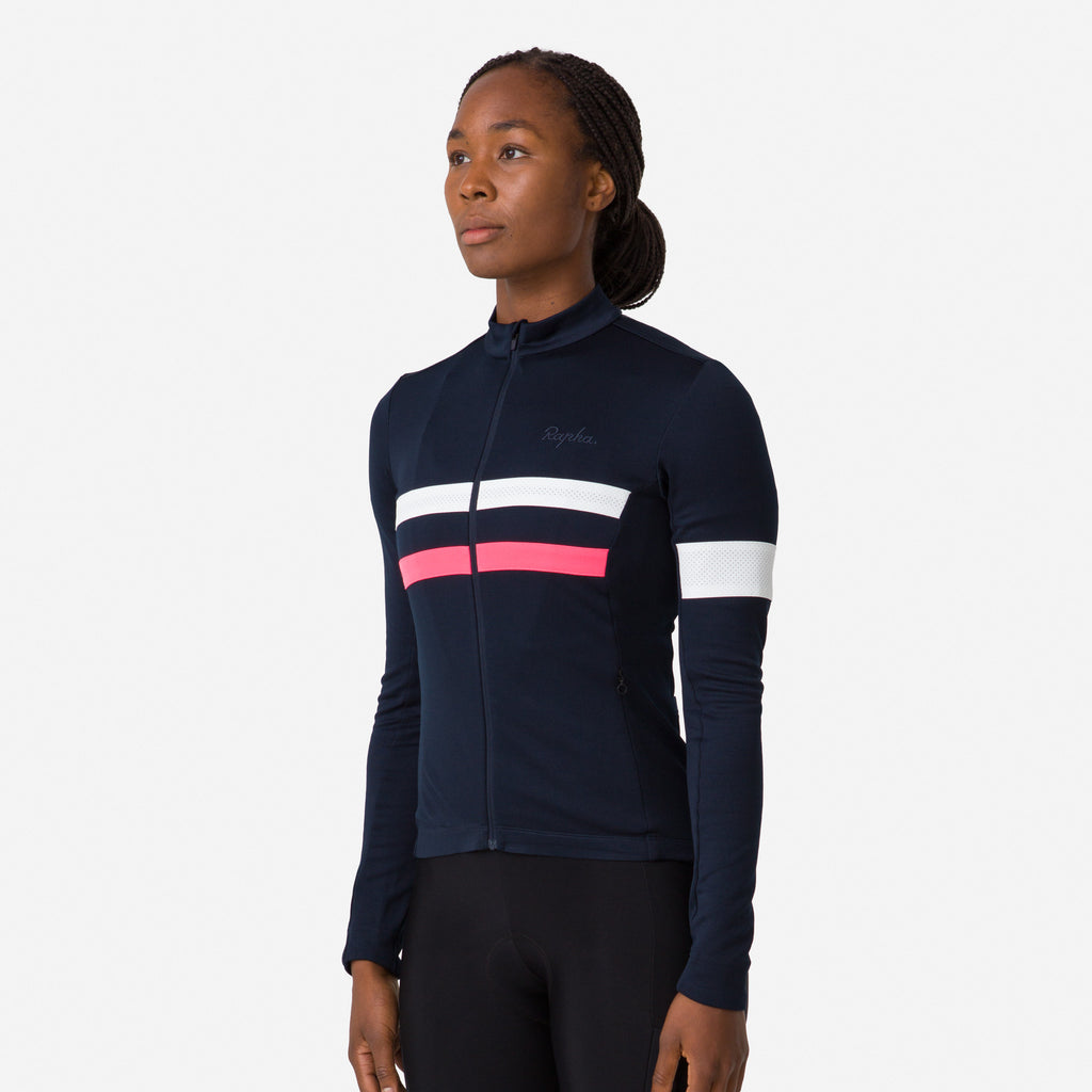 Women's Brevet Long Sleeve Jersey - Dark Navy/Hi-Vis Pink